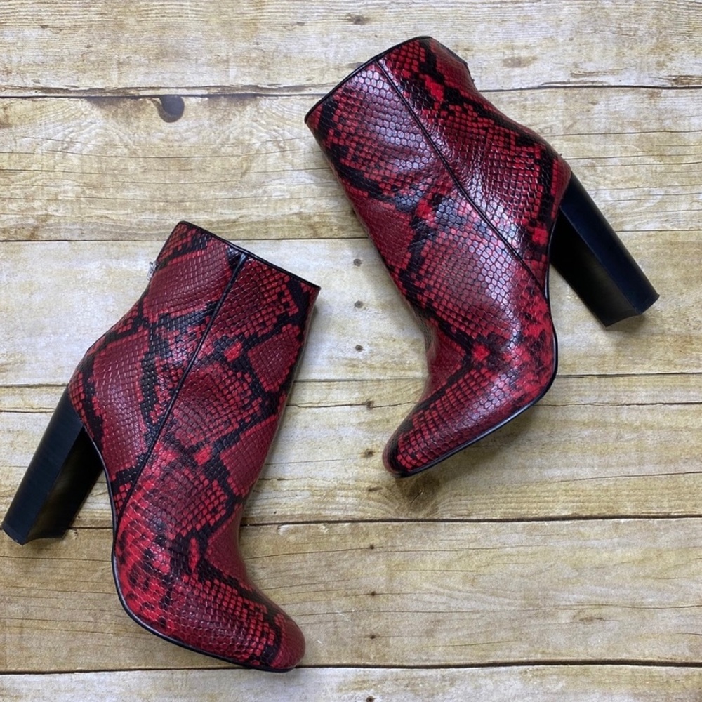 Red Snakeskin Booties